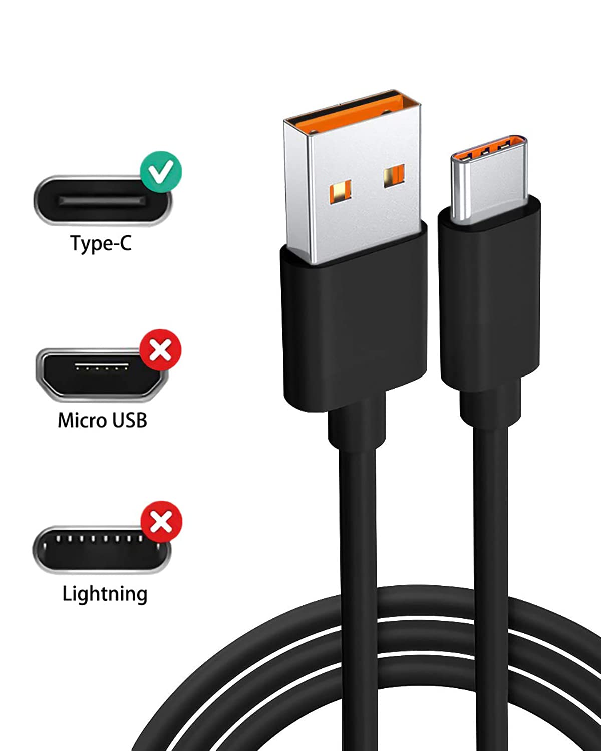 Charger Charging Cable Cord [Type USB-C, 3.3 ft] Fast Charge for Speakers Headphone Headset Earphone, and More (Black Orange) 3.3FT image 2 of 5 B082XNLXL7