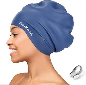 EverSport Touca de natação grande para tranças e dreadlocks, touca de natação de silicone impermeável para mulheres e homens, mantém o cabelo seco