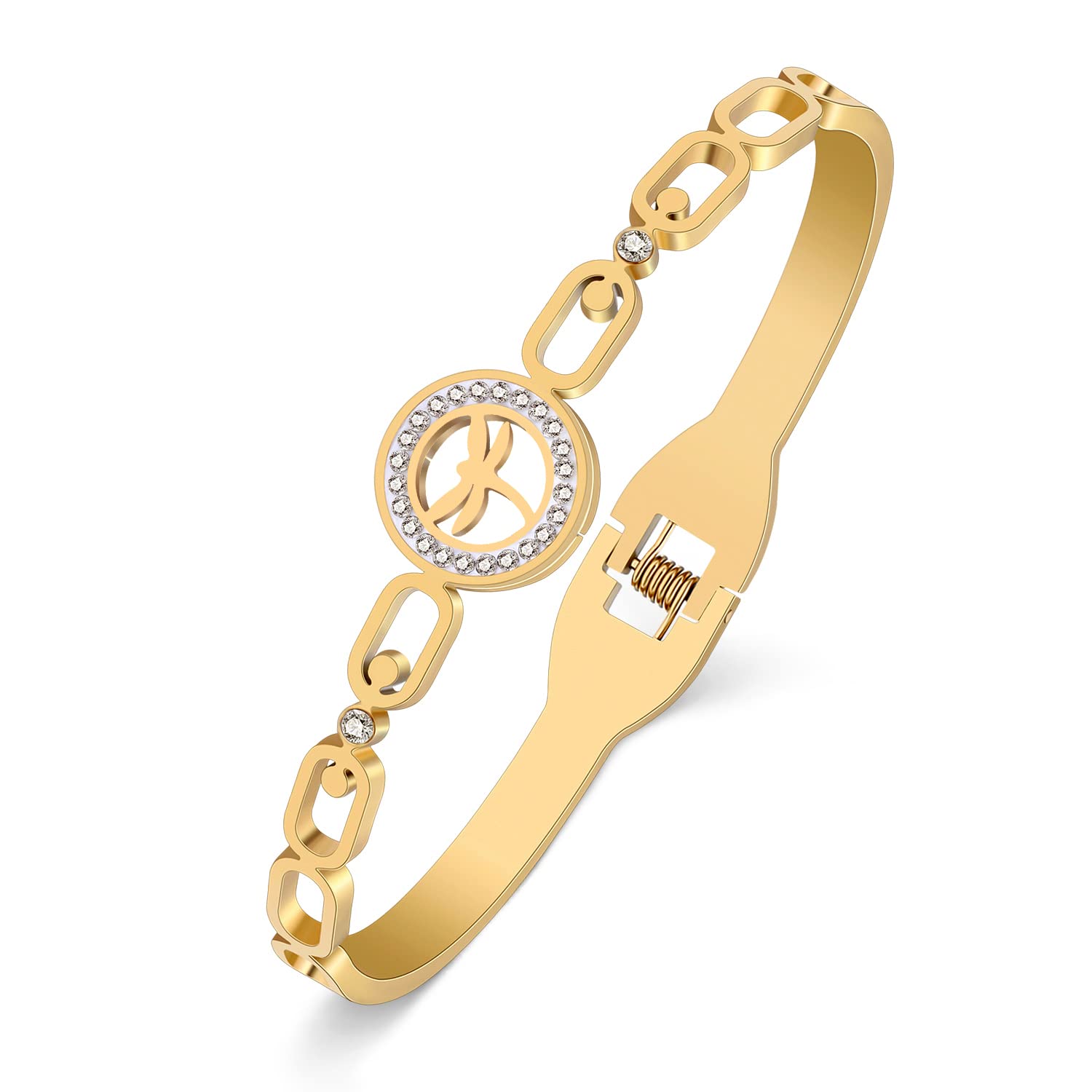 NEWEI Dragonfly Gifts for Women Cute Dragonfly Bracelet Bangle Stainless Steel Dragonfly Jewelry Decor Charms for Dragon Fly Lovers (18K Gold Plated A)