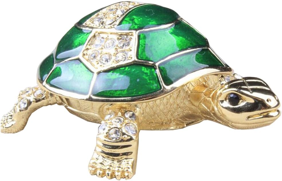 Minihouse Crystals Tortoise Hinged Hand-Painted Enameled Figurine Collectible Jewelry Box Ring Holder, Unique Gift for Home Decor