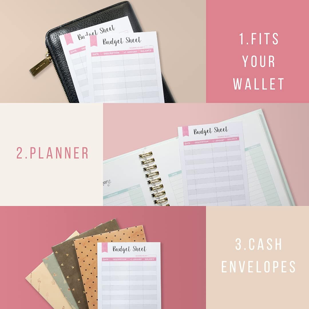 Lamare Set of 60 Expense Tracker Budget Sheets I Money Organizer for Cash & Ledger Book - Use with Cash Envelopes for Budgeting, Budget Envelopes, Cash Envelope Wallet, Budget Planner, Bill Organizer : Office Products