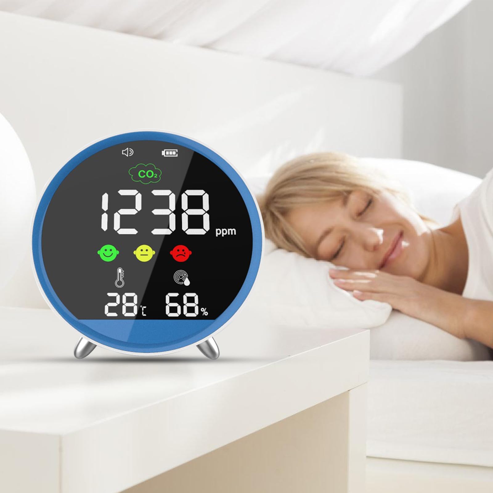 Detector profesional de CO2 con muestreo rápido de 1,5 s y función de alarma, medidor de temperatura de humedad para monitor de aire interior con batería recargable