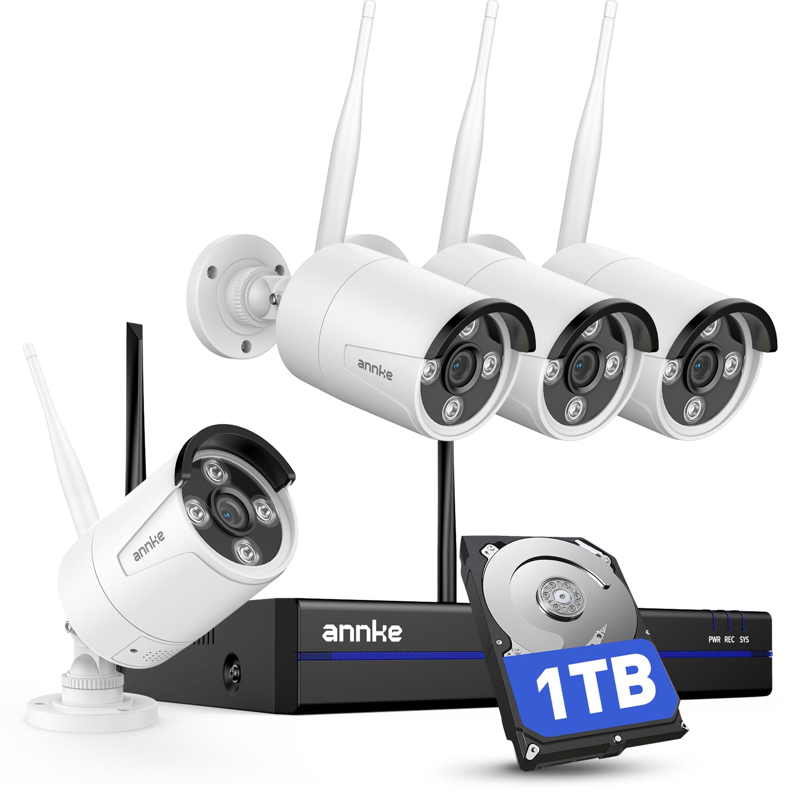 ANNKE 3K WLAN Überwachungskamera Set Aussen, 4X 5MP WiFi Kamera Aussen, 16CH NVR mit 1TB HDD, Vollmetallmaterial, 5GHz/2,4GHz Wi-Fi, Farbnachtsicht, Personenerkennung, 2-Wege-Audio, 24/7 Aufzeichnung