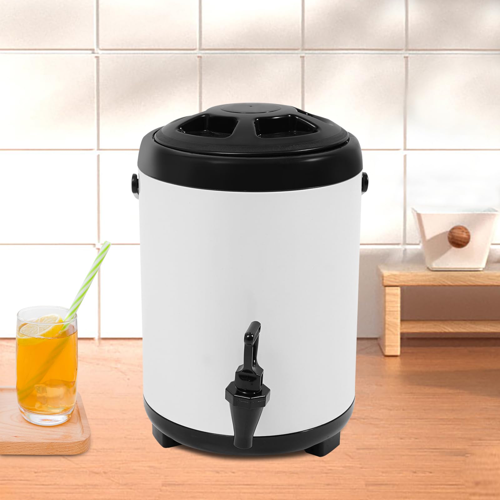 Dispenser per bevande isolato, 8 l, in acciaio inox, dispenser per bevande calde e fredde, contenitore termico con rubinetto e maniglia per caffè, cioccolato, tè al latte, succo (bianco)