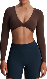Aoxjox Long Sleeve Crop Tops for Women Sienna Twist Deep V Workout Cropped T Shirt Top