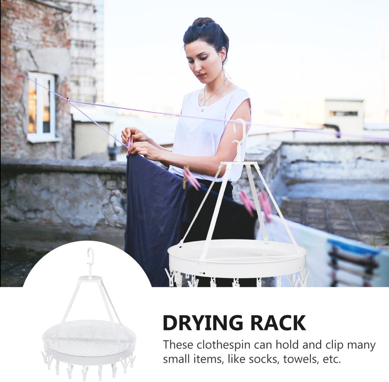 Veemoon Windproof Folding Clothes Drying Rack Single-Layer White Underwear Socks Towels Drying Hanger for Balcony Indoor Use