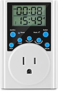 Timer Switch Socket, Multi Function Programmable Timer Outlet Count Down on and Off Timer Infinite Loop Timer, Indoor Outdoor min Setting 1 Second in Loop Timer Controller, 15A/1800W