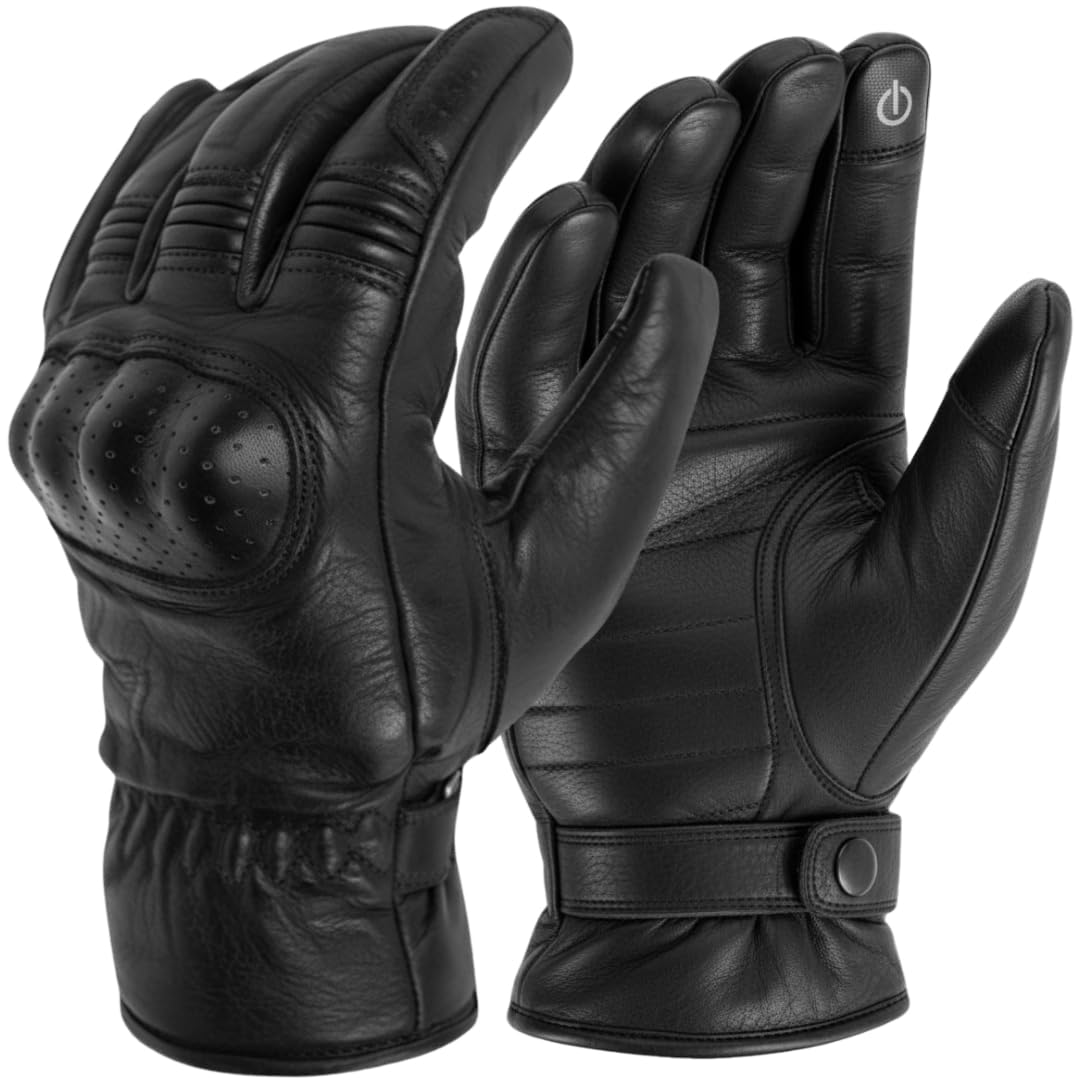MDM Gants Moto Homme Cuir Véritable Doublés – Coques Rigides Articulations, Chauds pour Temps Frais, Antidérapants, Confort Ergonomique, Gants Motard Route Touring