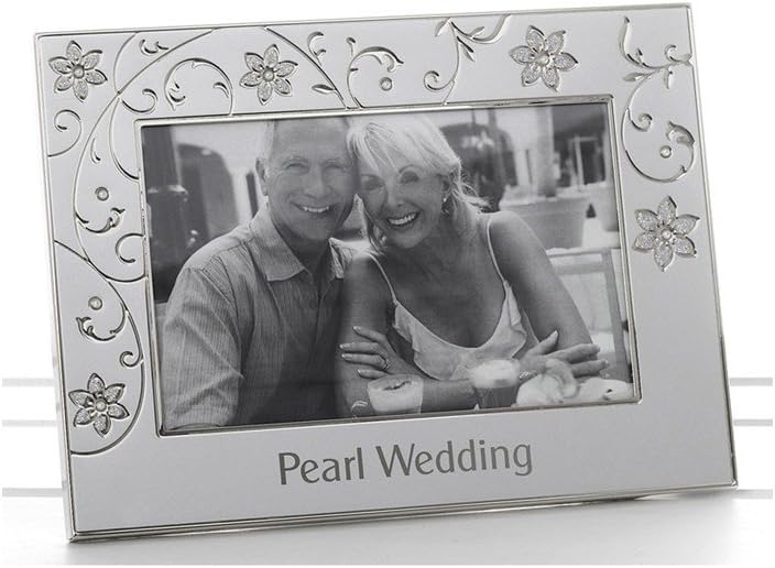 Petal Jewel design Pearl 30th Wedding Anniversary Silver Metal Look Photo Frame