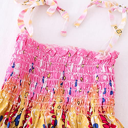 Kids Summer Dresses for Girls Cute Floral Print Sleeveless Strap Smocked Tiered Sun Dress Casual Boho Beach Dress4