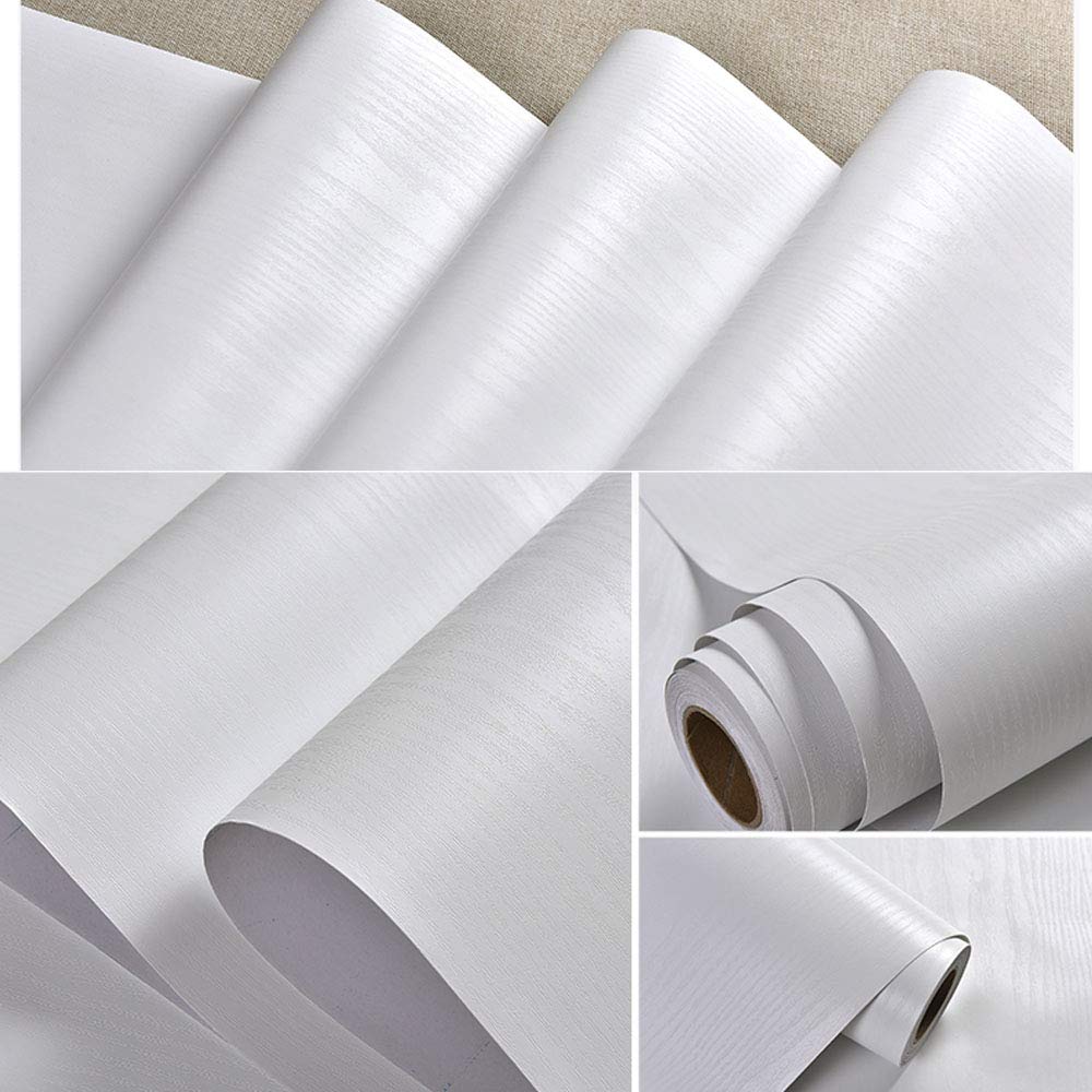 12" X 197" White Wood Contact Paper Decorative for Countertops Cabinets Shelf Liners Self-Adhesive Wallpaper for Furniture