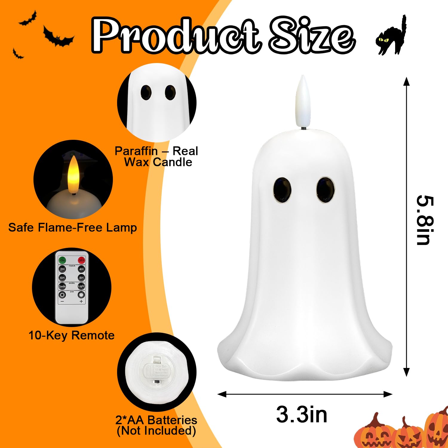 Bezpłomieniowa świeca halloweenowa z timerem, świeca LED z migoczącym płomieniem, prawdziwy wosk, pilot zdalnego sterowania, upiorne dekoracje halloweenowe do wewnątrz, urocza dekoracja stołu do