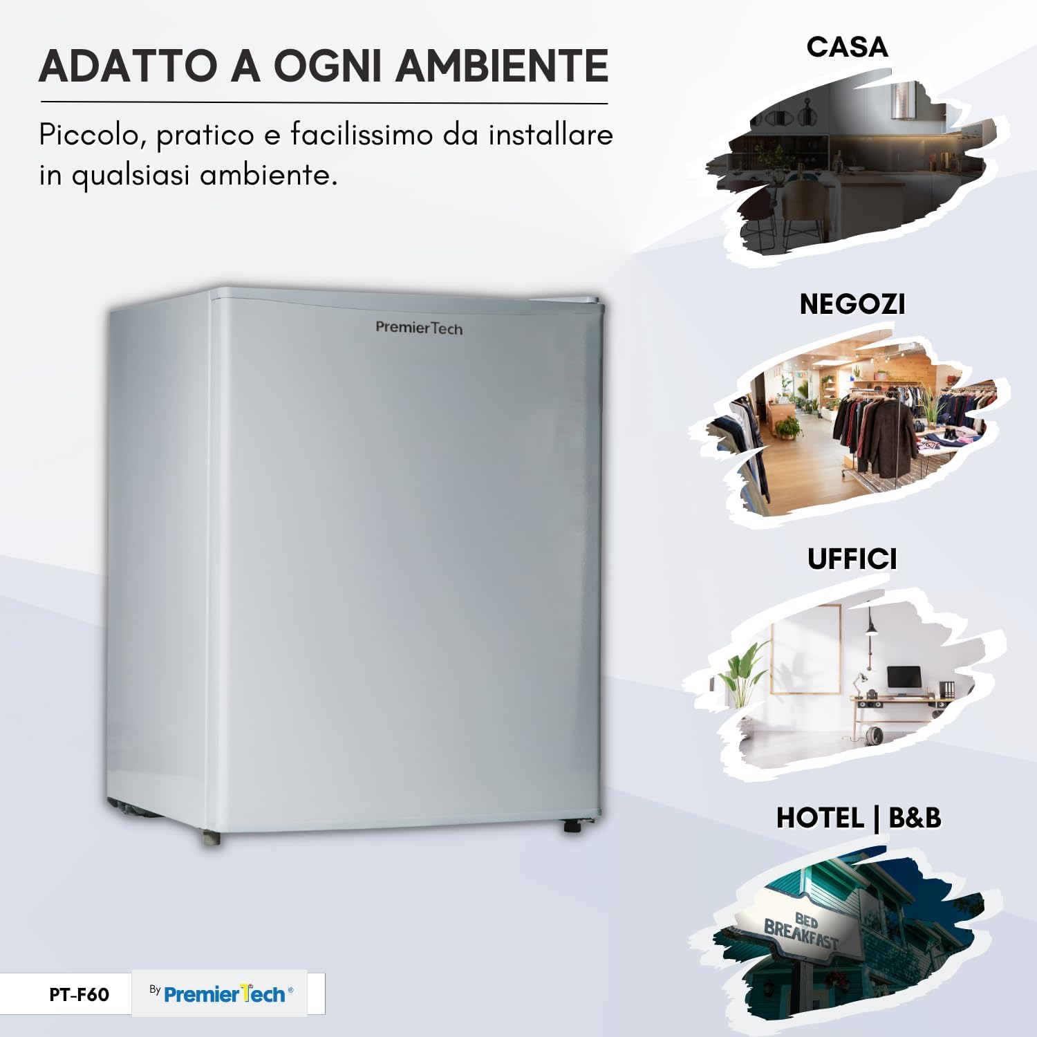PremierTech Mini Frigo 58 Litri, Mini Bar, Frigorifero Hotel Ufficio Casa, Classe Energetica E, PT-F60 [Classe di efficienza energetica E]