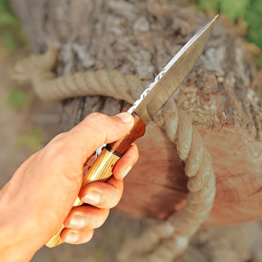 9" Handmade Damascus Hunting Knife - Best Damascus Skinning Knifes - Fixed Blade Hunting Knives, Best As Camping Knives, for survival & Fishing Multipurpose knife | Viking Knives With Leather Sheath - Image 5