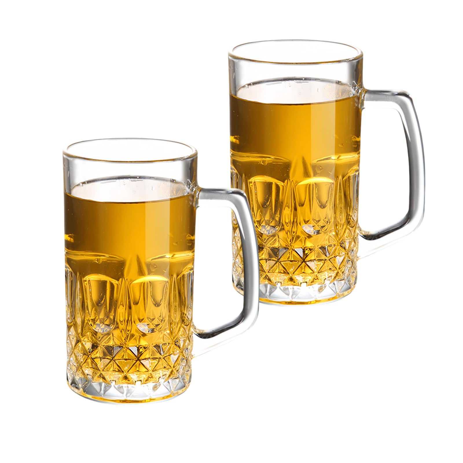 Jarra de cerveza de cristal para congelador, jarra de cerveza grande y pesada de 21 onzas con asa, vasos de vidrio transparente esmerilado para cerveza de raíz, agua, beber, 2 unidades