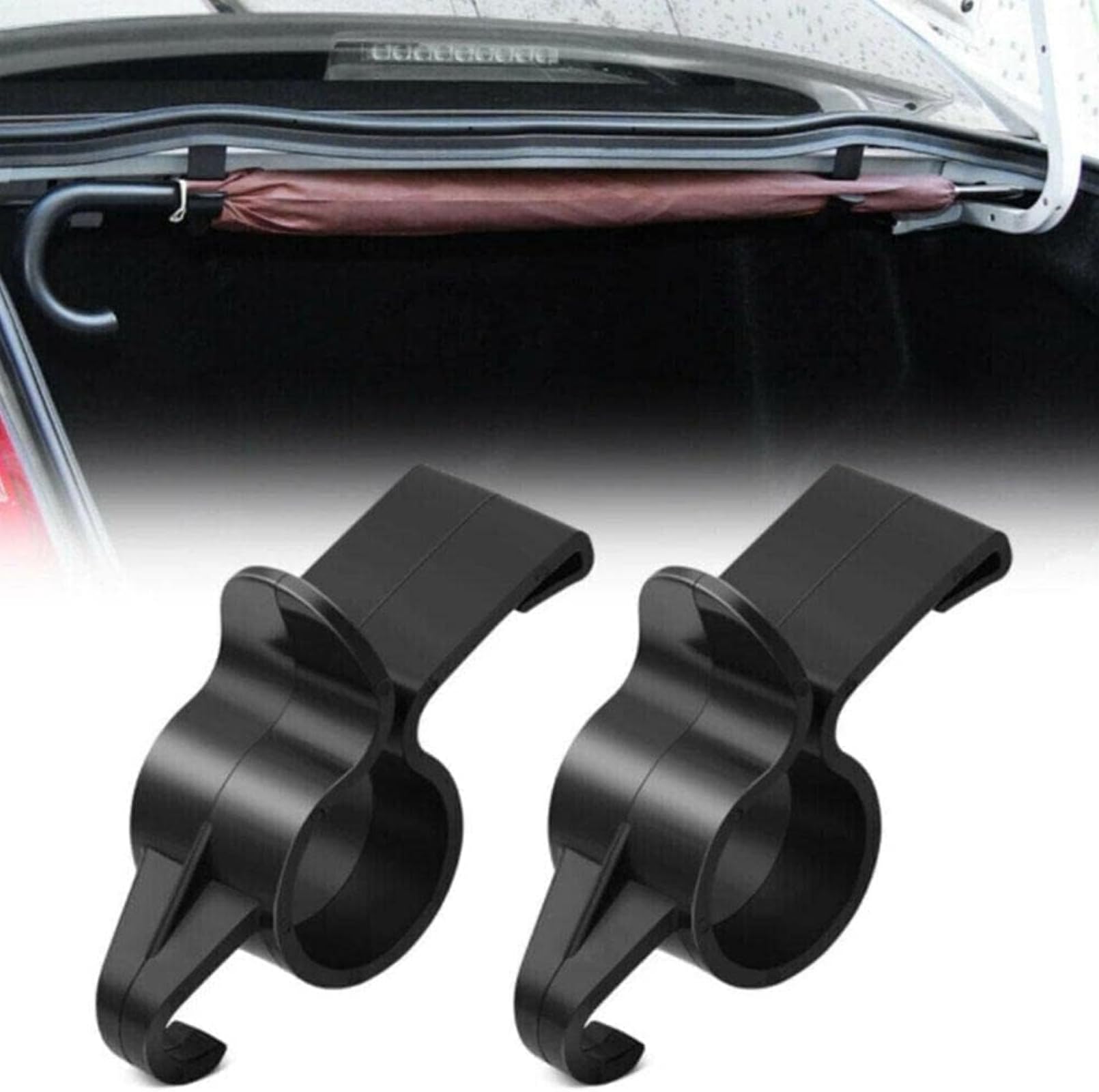 Ssmmam Black 2Pcs Car Hooks Car Trunk Umbrella Storage Holder, Hanging Hook, Towel Hook, For Trunk, Organizer, Storage And Stowage
