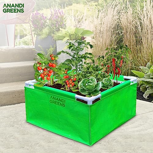 Image of Anandi Green's HDPE UV Protected 360 GSM Green Color Rectangular Plants Grow Bags Suitable for VegetableTerrace Gardening with PVC Pipe Support Pack of 1 (2x2x1 FIT)