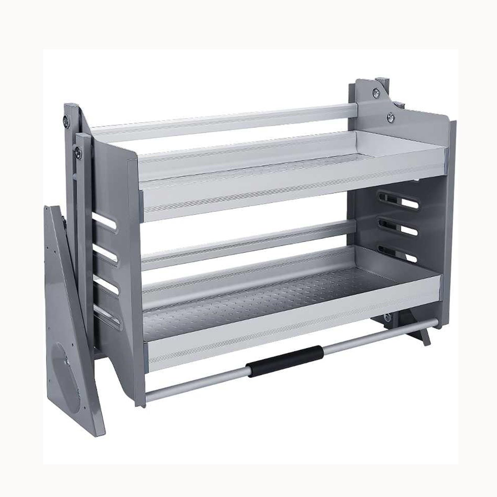 Wytrzymały, 2-poziomowy, rozkładany organizer do szafek kuchennych, podnośnik do sprzętu AGD, wygodny, montowany na ścianie organizer do górnej szafki (szafka 850 mm)