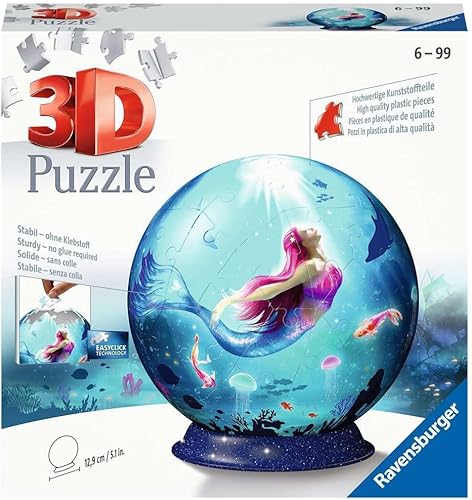 Ravensburger Rompecabezas 3D 11250 - Bola de rompecabezas con encantadores sirenas - 72 piezas - Bola de rompecabezas para adultos y niños a partir