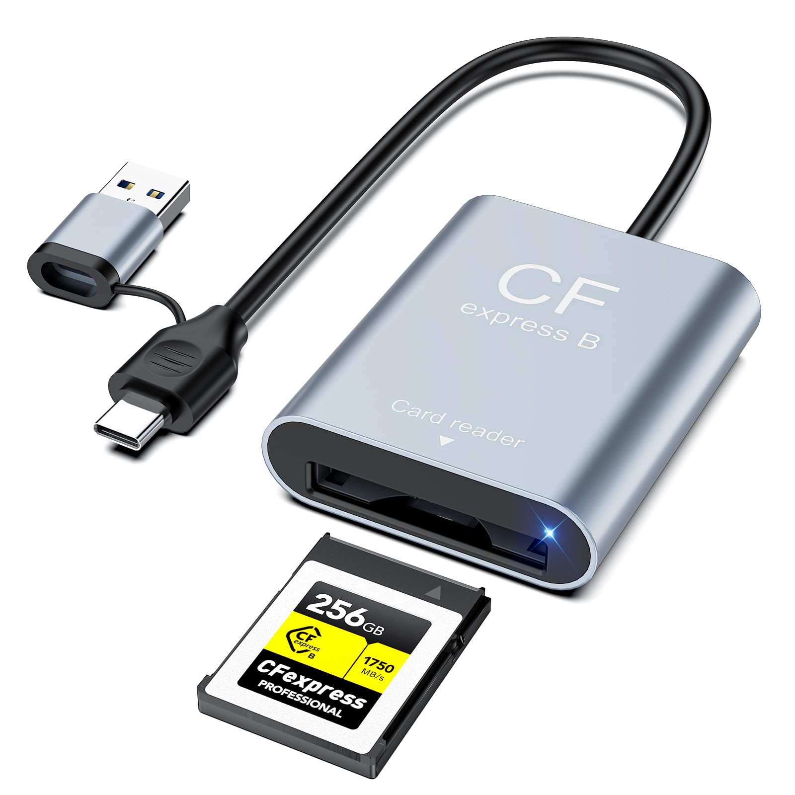 CFexpress Type B Card Reader USB 3.2 Gen 2 10Gbps, 2-in-1 USB-C & USB-A Adapter, Portable CFexpress Type B Adapter for Windows/Mac/Linux/Android, iPhone/iPad, Laptops & Tablets-image-3