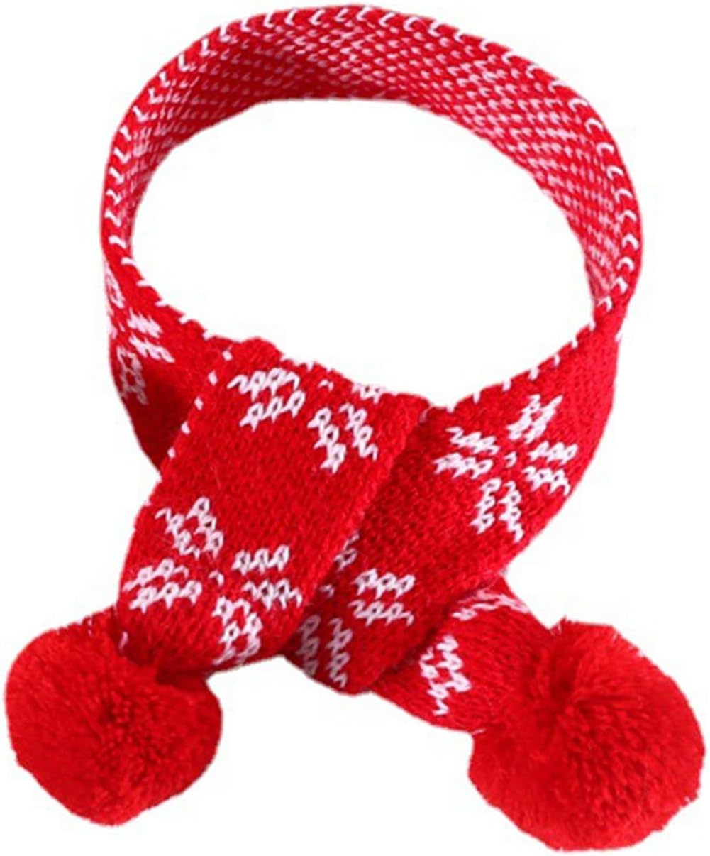 HEMOTON Christmas Dog Scarf Snowflake Knit Pet Decorative Warm Scarf with Pom Pom 55cm for Cats and Small Dogs Winter Holiday Pet Supply