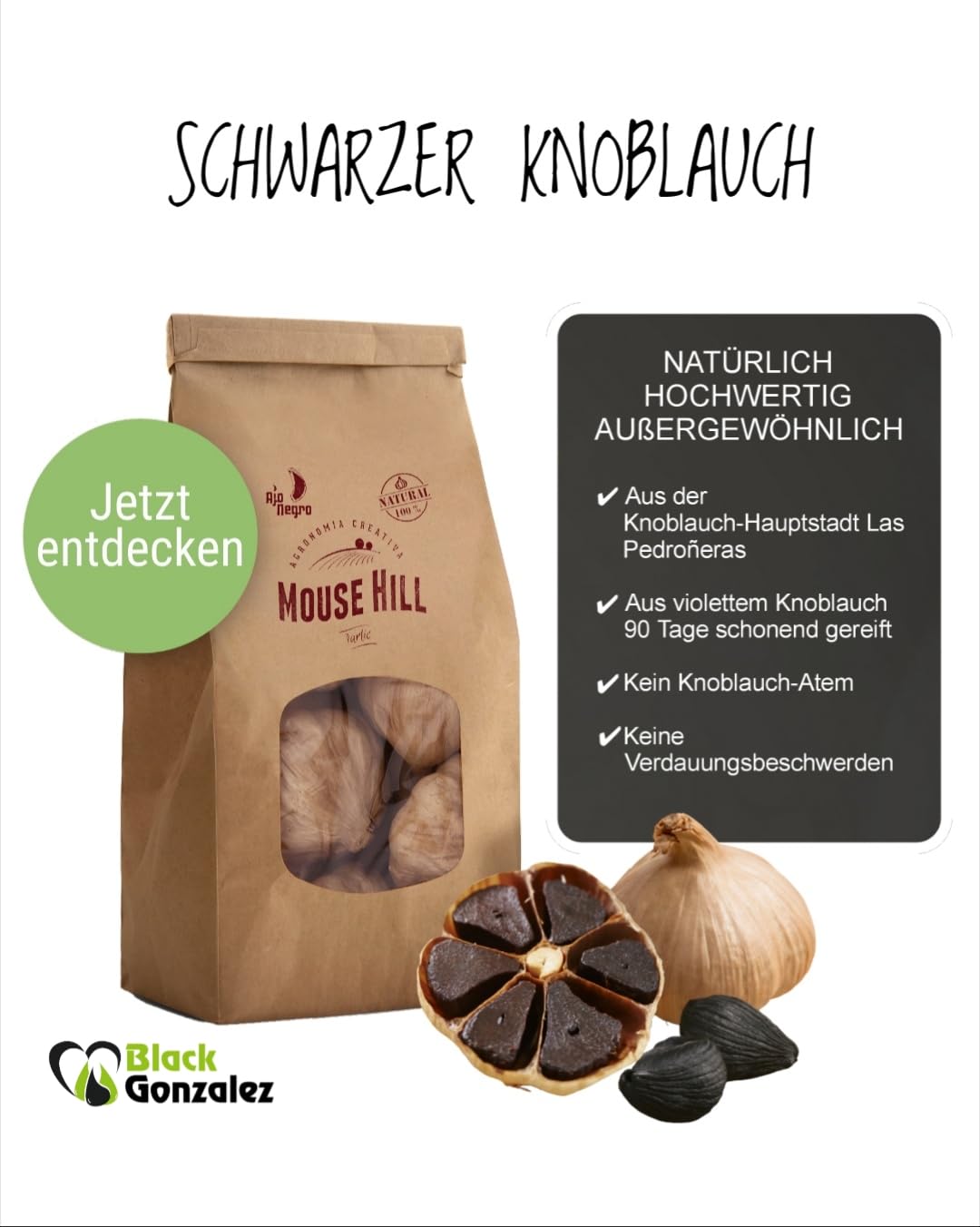 Schwarzer Knoblauch aus Spanien 10 Knollen 90 Tage fermentiert ohne Zusätze