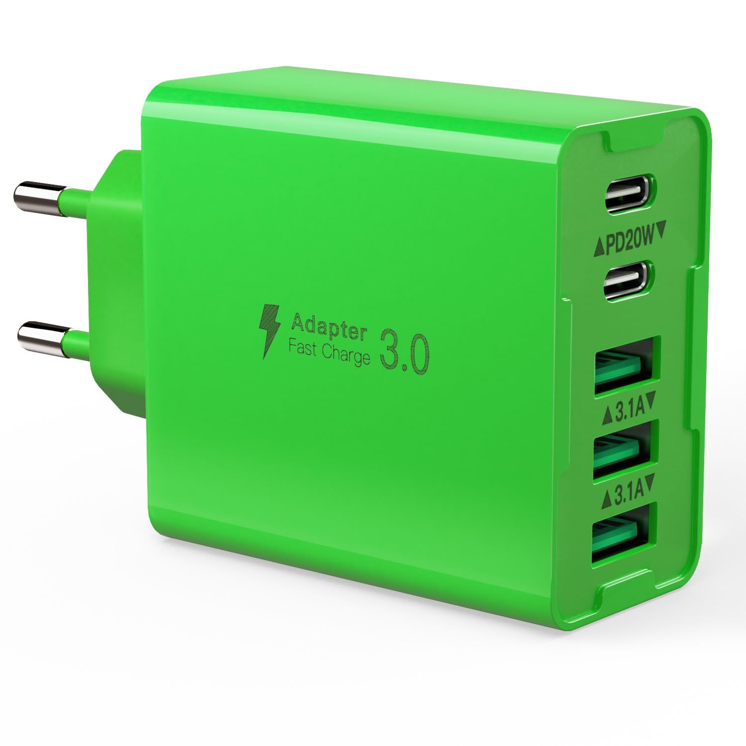 USB C Ladegerät 50W Mehrfac, 5-Ports Stecker USBC und USBA, USB Netzteil Wand-Ladegerät, Fast Charge PD20W Power Adapter Kompatibel mit iPhone 11/12/13/14/15/16/Galaxy S21/S22/S23/Tablets (grün)