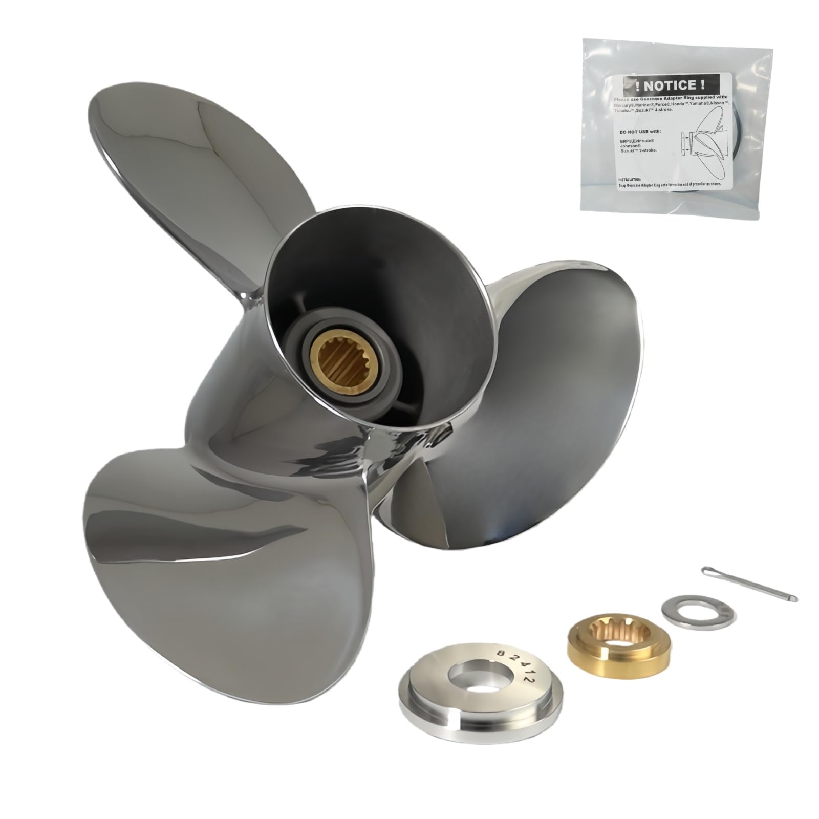 Elica fuoribordo in acciaio inox da 50 CV, 60 CV, 70 CV, 75 CV, 80 CV, 80 CV, 80 CV, 85 CV, 90 CV, 100 CV, 115 CV, 115 CV, 130 HP, in acciaio inox, per motore Yamaha, 15