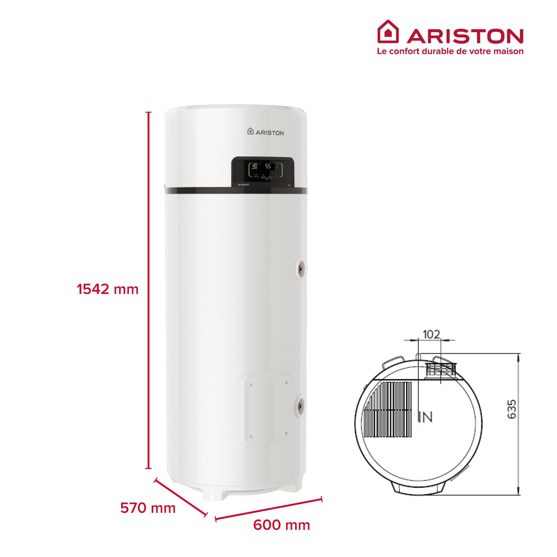 Ariston NUOS FIT WIFI 200L – Chauffe-eau Thermodynamique Air Ambiant A+, NF Perf 2**- Efficience Maximale Économies 80%, Propane R290, Compatible Photovoltaïque, Revêtement Cuve Titane, Made in France