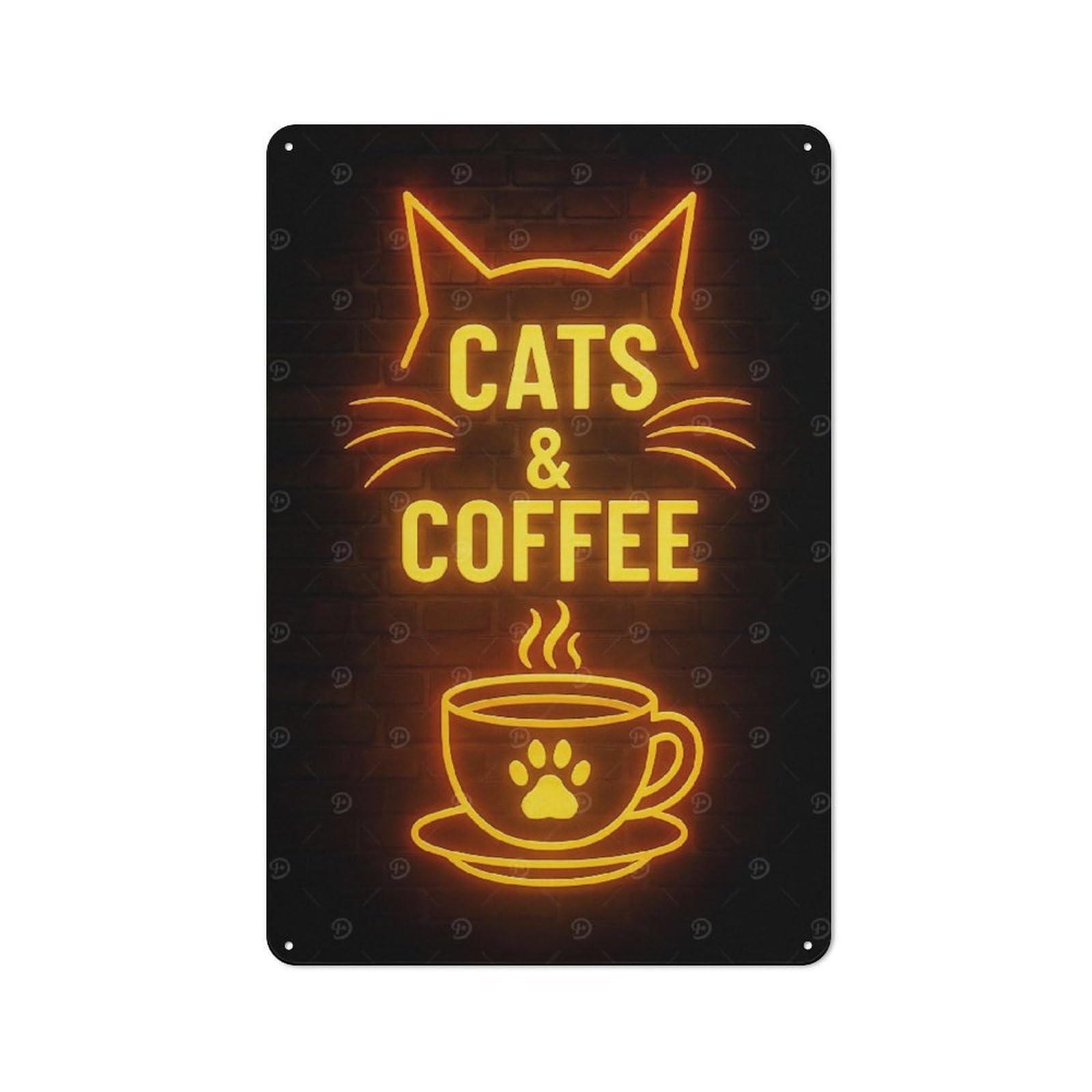 Junmoney Style-6 Metal Plaque 30X20cm With Cats & Coffee Neon Sign For Hallway Wall, Rustic Decor, A Metal Wall Feature For Hallways And Entrance Areas
