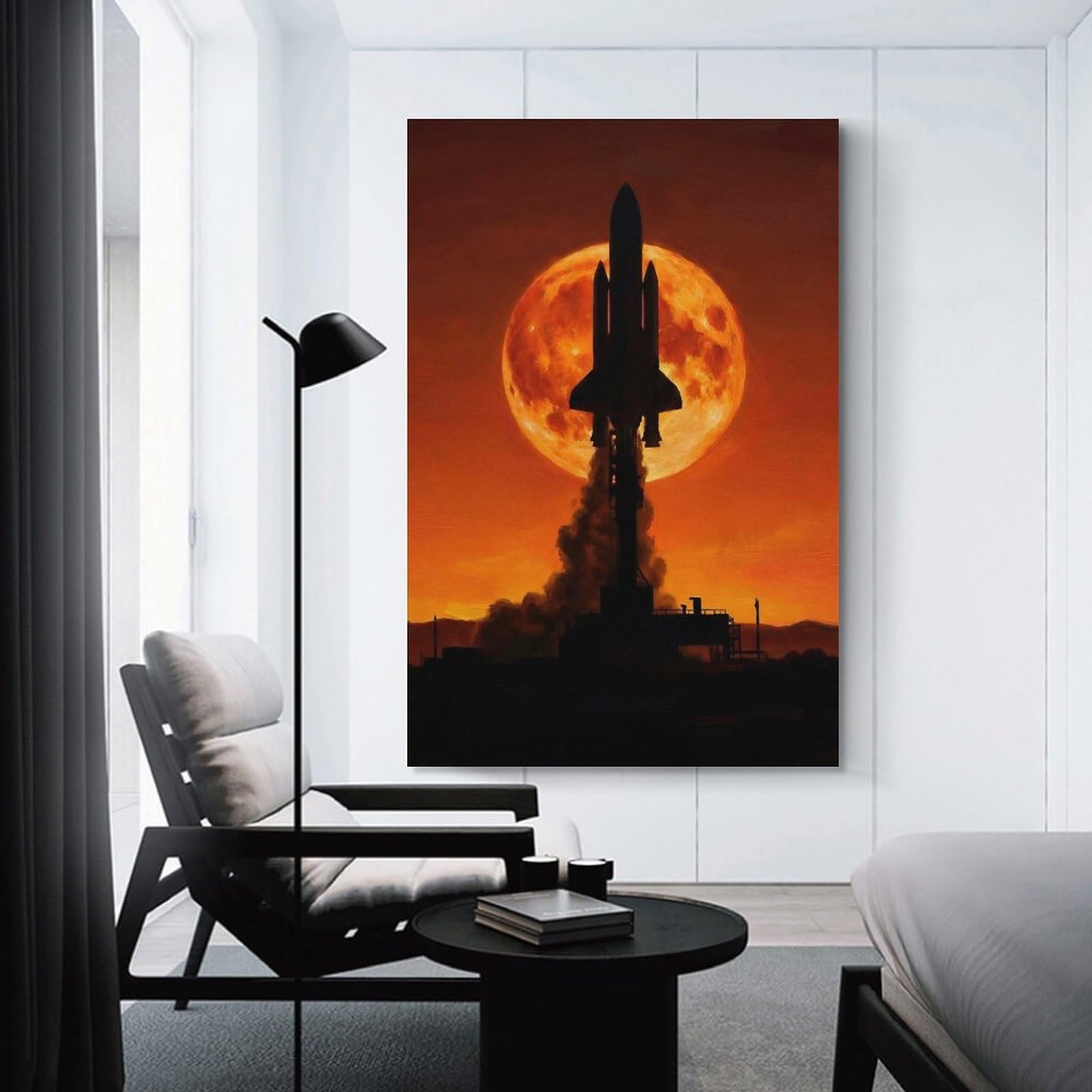 Junmoney Space Shuttle Launch Silhouette Home Decor Wall Art 08x12inch(20x30cm), for Office, Study Or Home Workspace, Home Office Artwork with Decorative Appeal