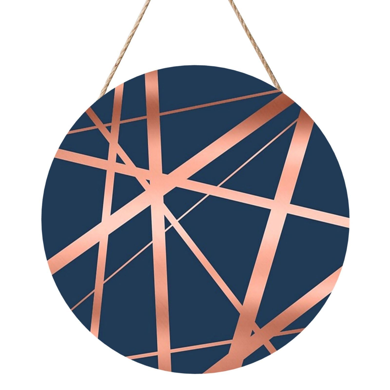 InOmak Navy And Copper Luxe, Round Wood Panel Painting 12 in, Wall Hanging Painting For Home