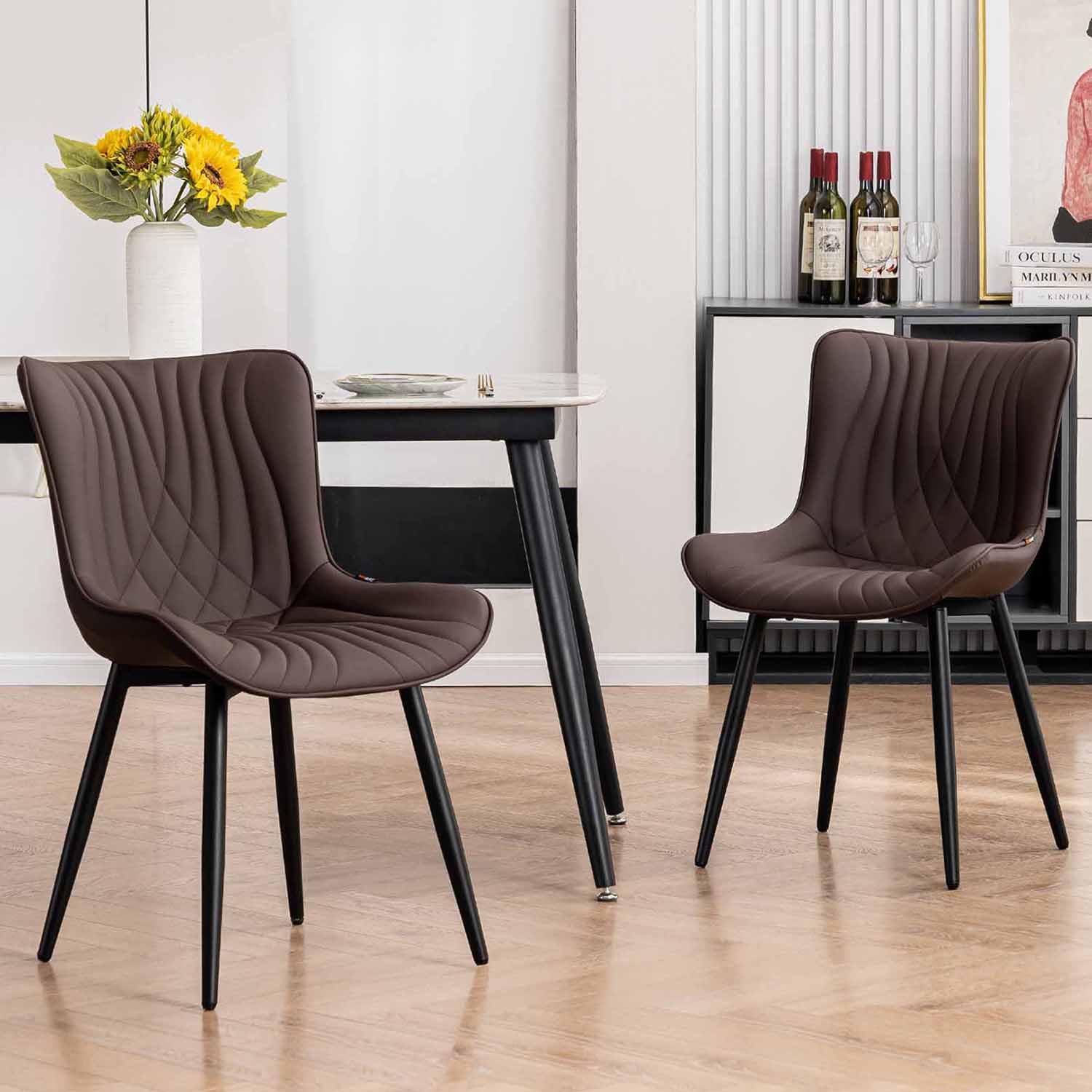 Kidol & Shellder Dining Chairs Set of 2, Modern PU Leather Kitchen Chairs for Dining Room, Uplostered Lounge Leisure Chair with Backrest Metal Legs for Living Room, Bean Green — view 10