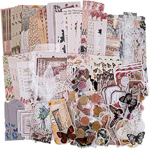 Winkwinky 260pcs Vintage Scrapbooking Stickers Pack, Aesthetic DIY Retro Journaling Supplies Stickers kit, Flower Book Washi Paper Sticker for Bullet Journals Junk Journal Art Craft Cover