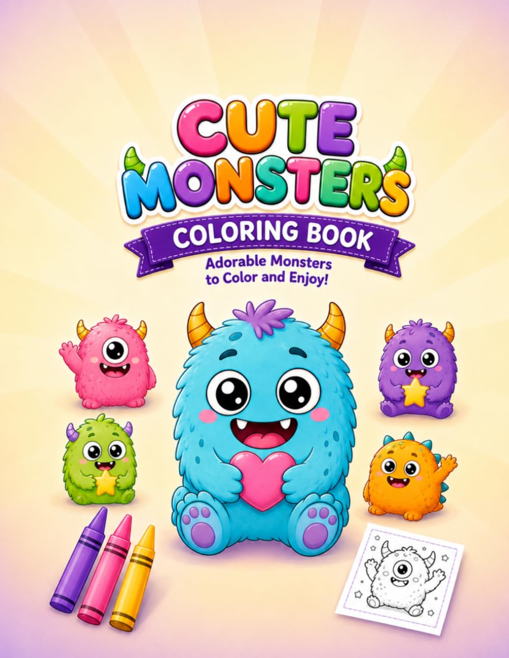 Cute Monsters Coloring Book: Adorable Monster Coloring Pages for Kids, Toddlers and Fun Creative Learning.