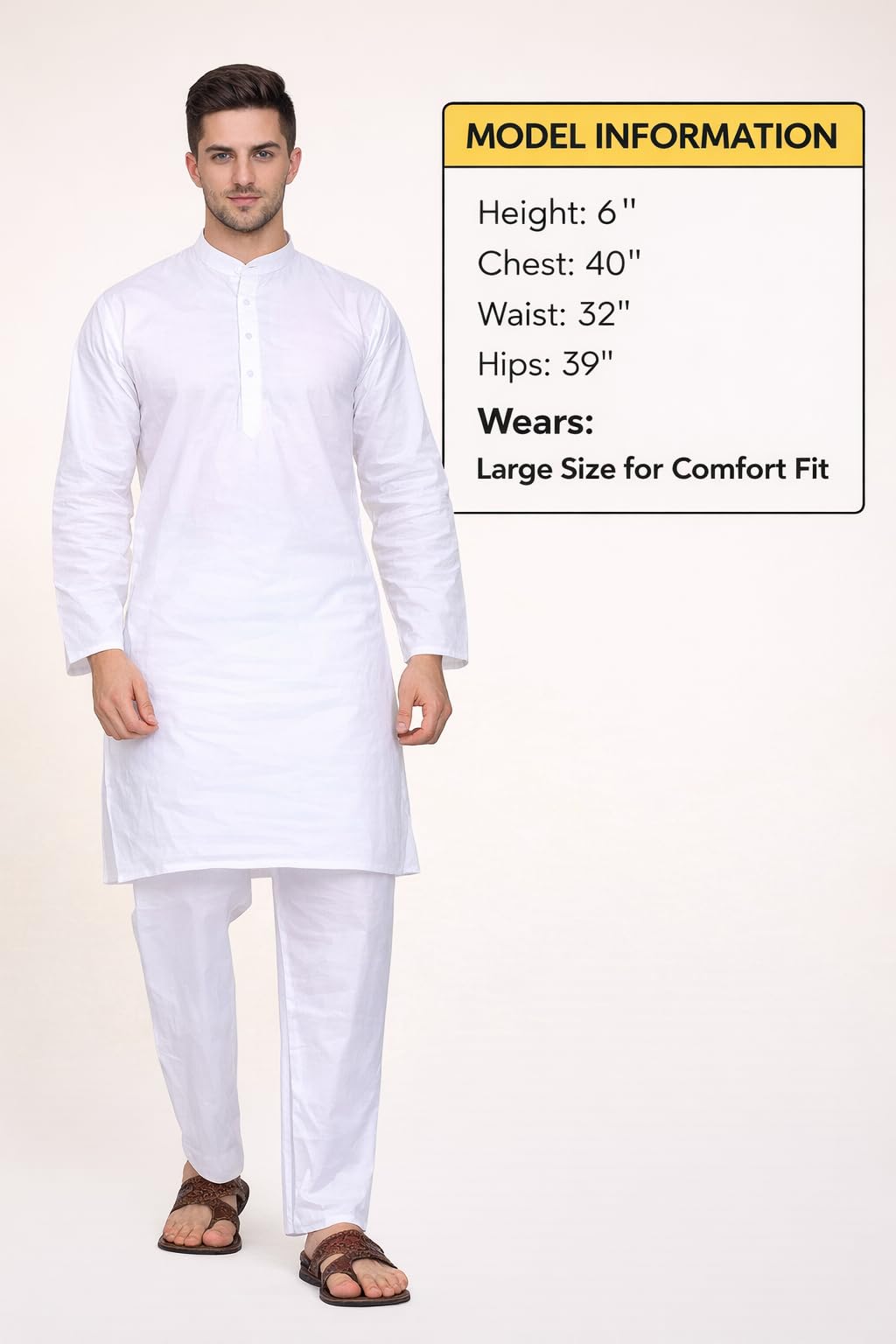 ITOS365 Kurta Herren-Pyjama-Set, Baumwolle, leger, regulär, ethinisch, indisches Kleid, Weiß