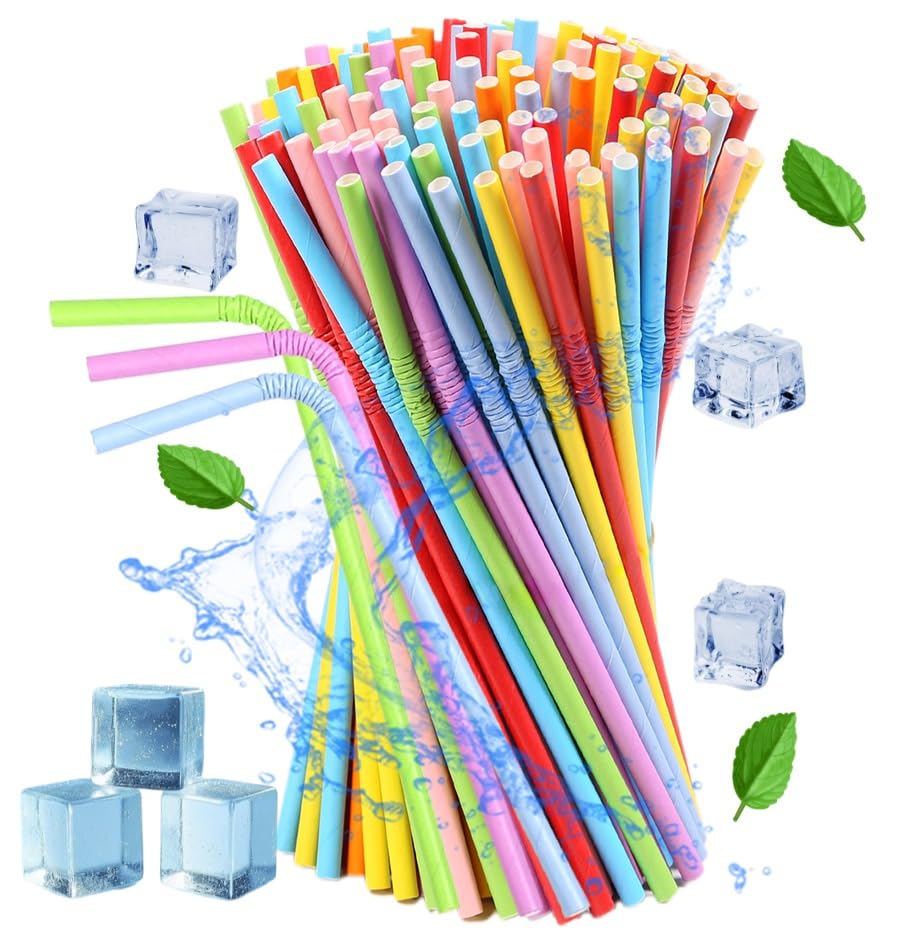 Xyedyaup 100 Straws Bendy Colourful Craft Straws Disposable Straw Paper Drinking 197 mm × 6 mm Flexible Straw Paper — image 1