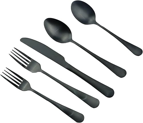 Juego de cubiertos de acero inoxidable de alta calidad 1810 de 20 piezas, color negro mate, servicio para 4