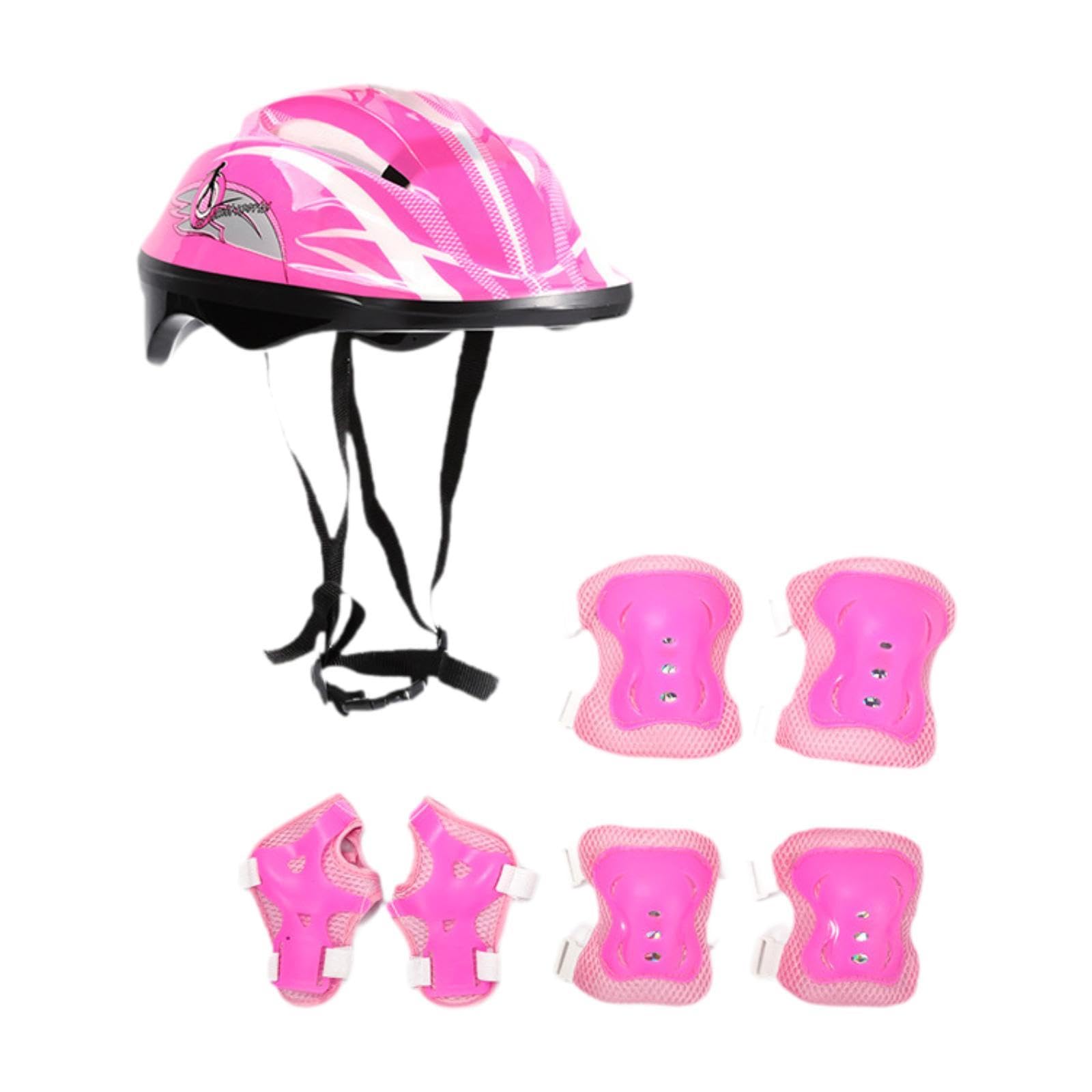 Okiyakusama Children's Helmet, Helmet Protector Set, Skateboard Helmet with Knee Pads, Elbow Pads, And Wrist Guards for B, Pink