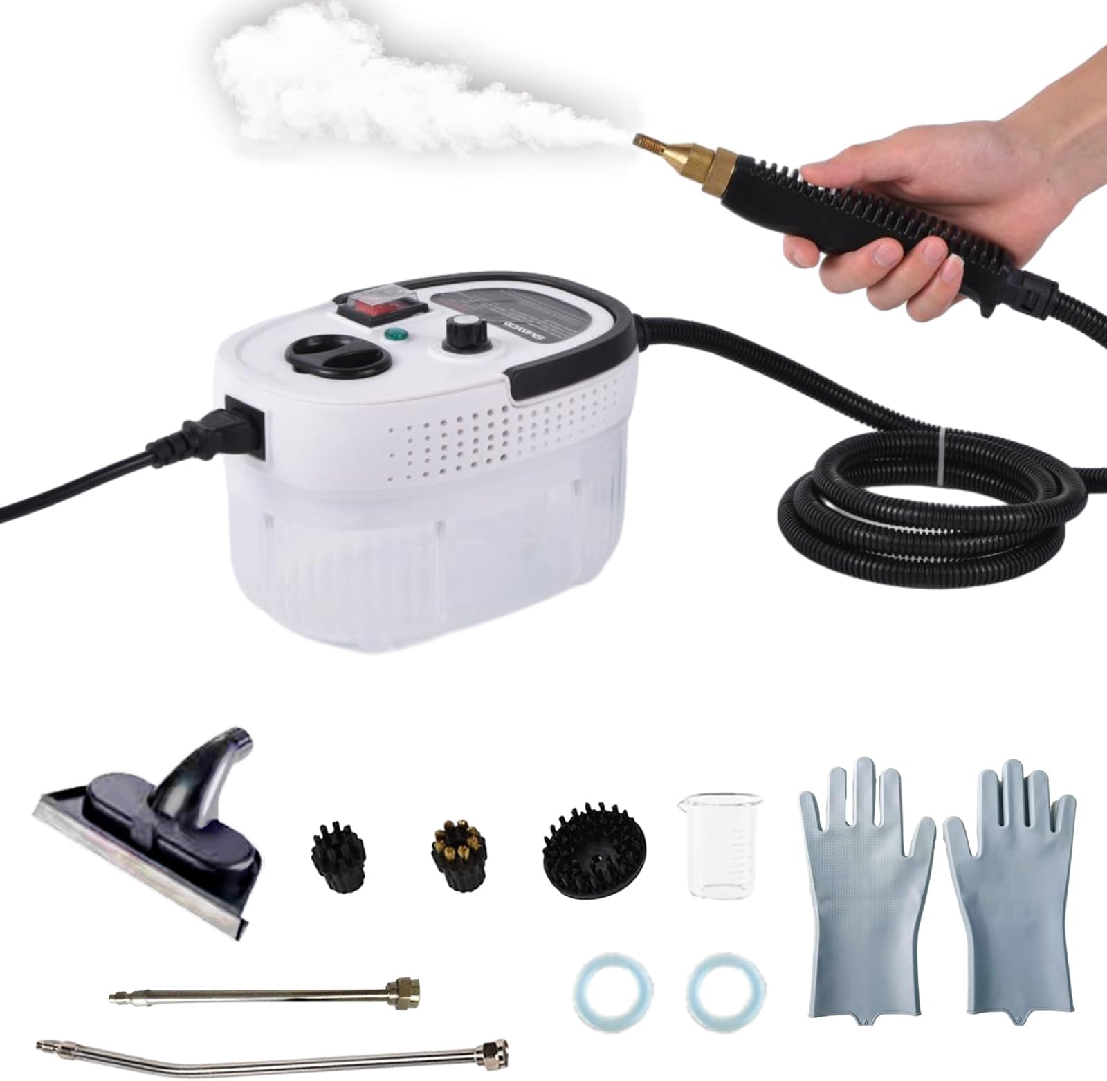 2500W Handheld Steam Cleaner, Upgrade High Pressure Steamer for Cleaning, Portable Steam Cleaner with Window Squeegee, Steamer for Car Upholstery Grout Tile Kitchen Bathroom (White)