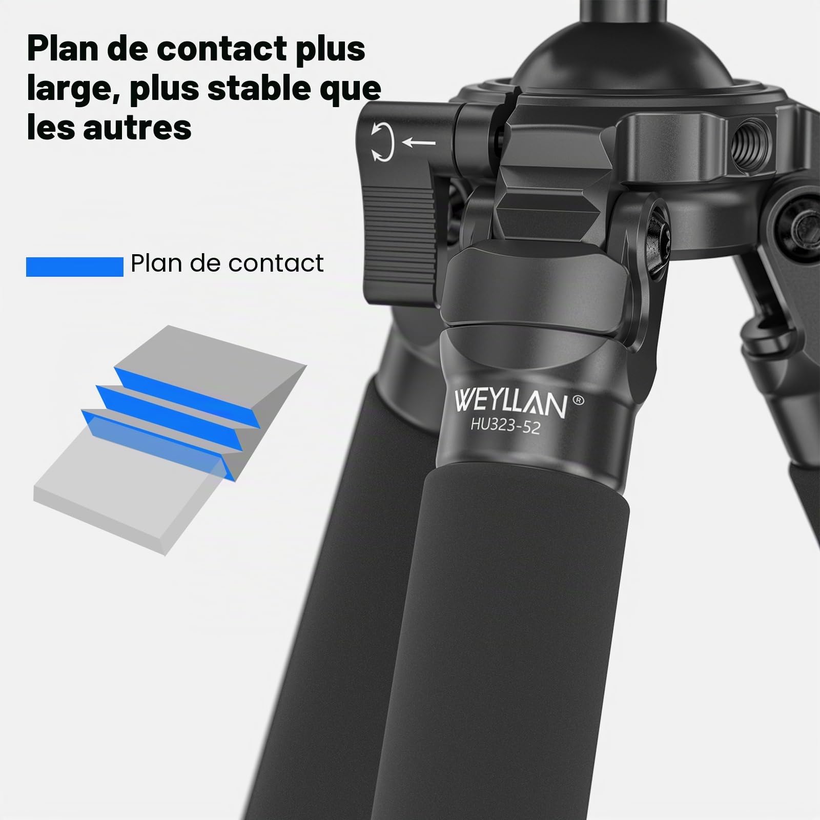 WEYLLAN HU323K Trépied en Fibre de Carbone pour la Chasse, avec 52mm Rotule, 80mm MLOK Arca Rail, Plaque Arca QR, Arca to Picatinny Adapter, pour la Chasse et Le Tir, Charge Maximale 25 kg