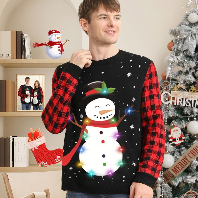 Jersey Navideño con Luces Reno Bufanda Suéter Navidad Mujer Hombre Pareja