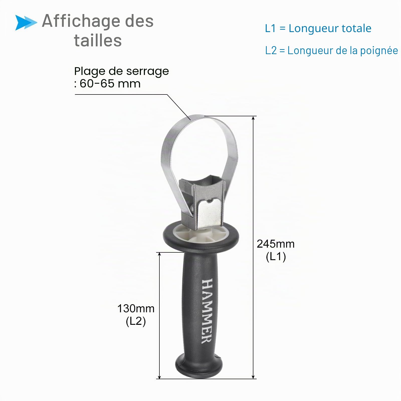 Poignée Auxiliaire Creuse pour Marteau Électrique, Poignée Latérale de Perceuse à Percussion de 60-65 mm - (Applications : pour 26 Marteaux Électriques)