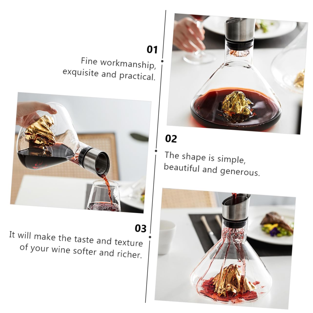 Generico 1 Pz Decanter Di Vino Rosso Caraffa Decanter Del Vino Semplice Decanter Piccolo Decanter D'oro Cristallo
