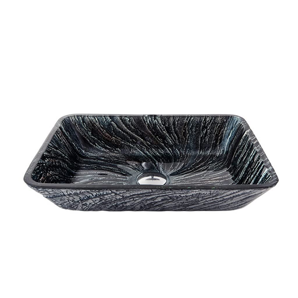 ADERFETBI Bathroom Sink Bathroom Vessel Sink Rectangular Countertop Vanity Art Tempered Glassware Cabinet(Sink only)