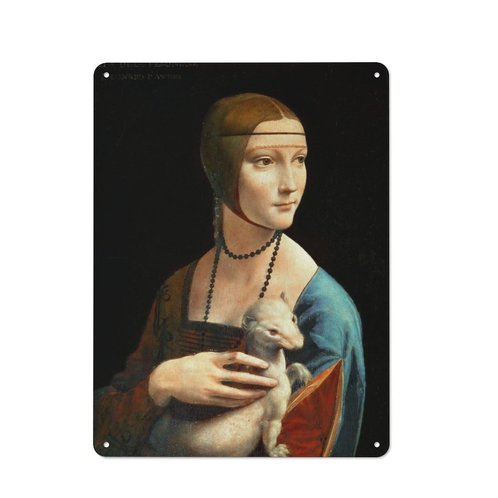 Junmoney Style-6 Lady With An Ermine Rustic Metal Wall Sign 40X30cm For Bar Or Restaurant, A Decorative Metal Sign For Bars And Restaurants