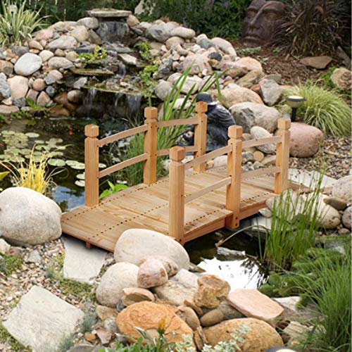 S AFSTAR Garden Bridge, 5FT Wooden Arc Footbridge for Outdoors with Safety Guardrails, Decorative Landscaping for Garden Yard Walkway Creek Farm, 400 LBS Capacity (Natural Finished) - Thumbnail 3