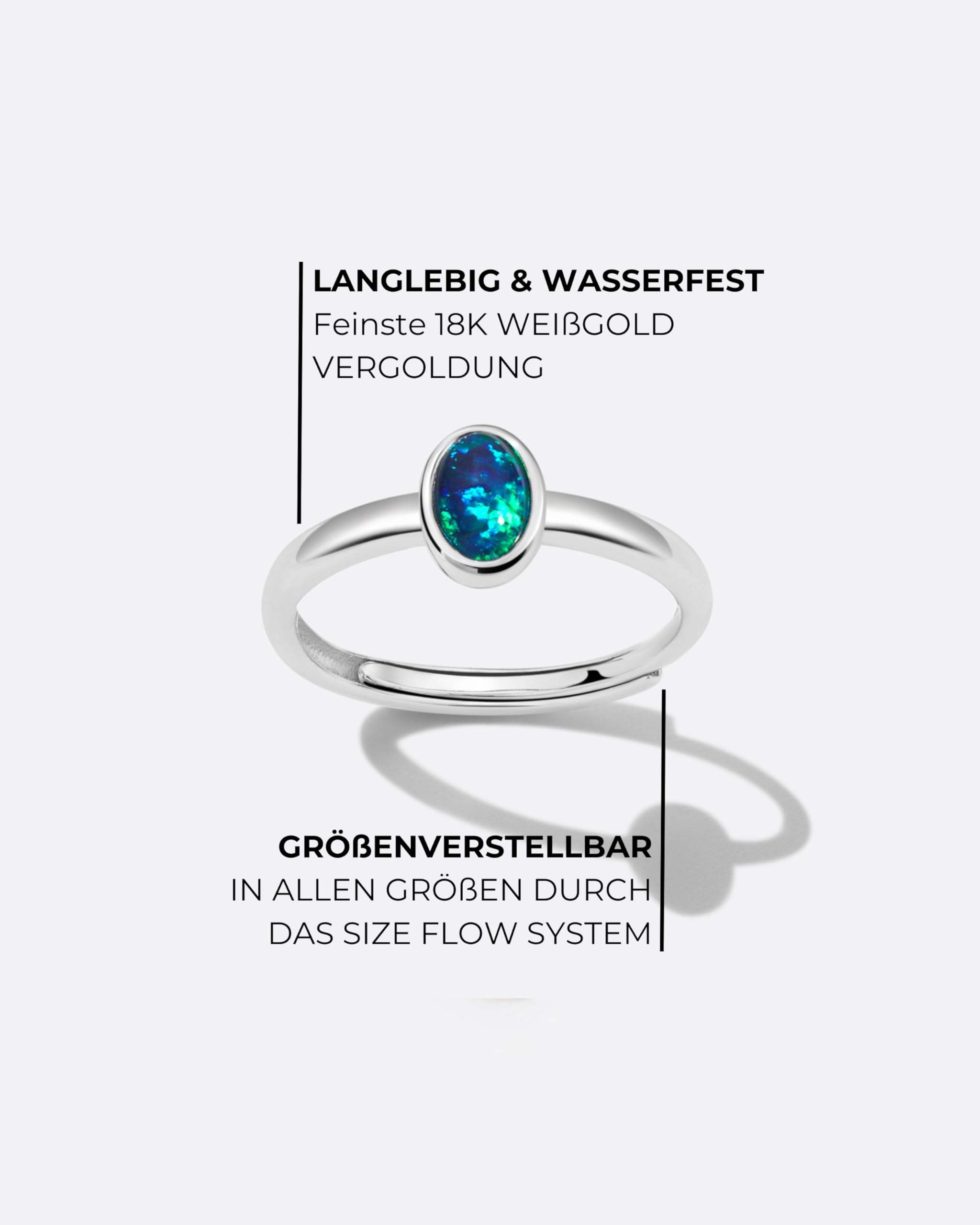 Damen Opal Ring Australischer Opal 925 Silber | Australischer Opal, 925 Sterling Silber, 18K Weißgoldbeschichtung, Verstellbare Kettenlänge