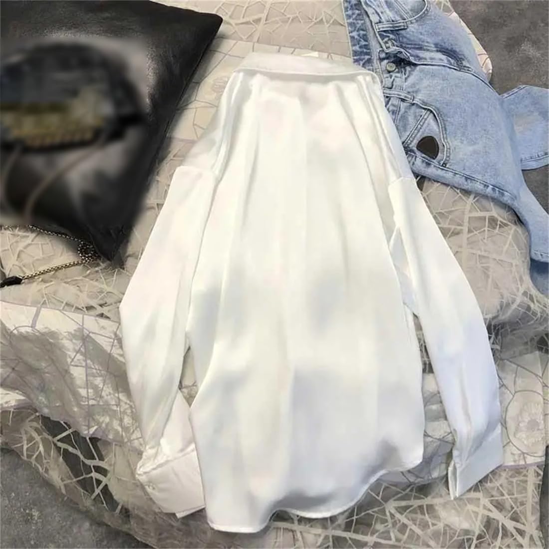 Printemps Et Automne Mode Bouton Satin Soie Chemise Rétro Chemise Haut Blanc À Manches Longues Chemise De Rue Ample Grande Taille