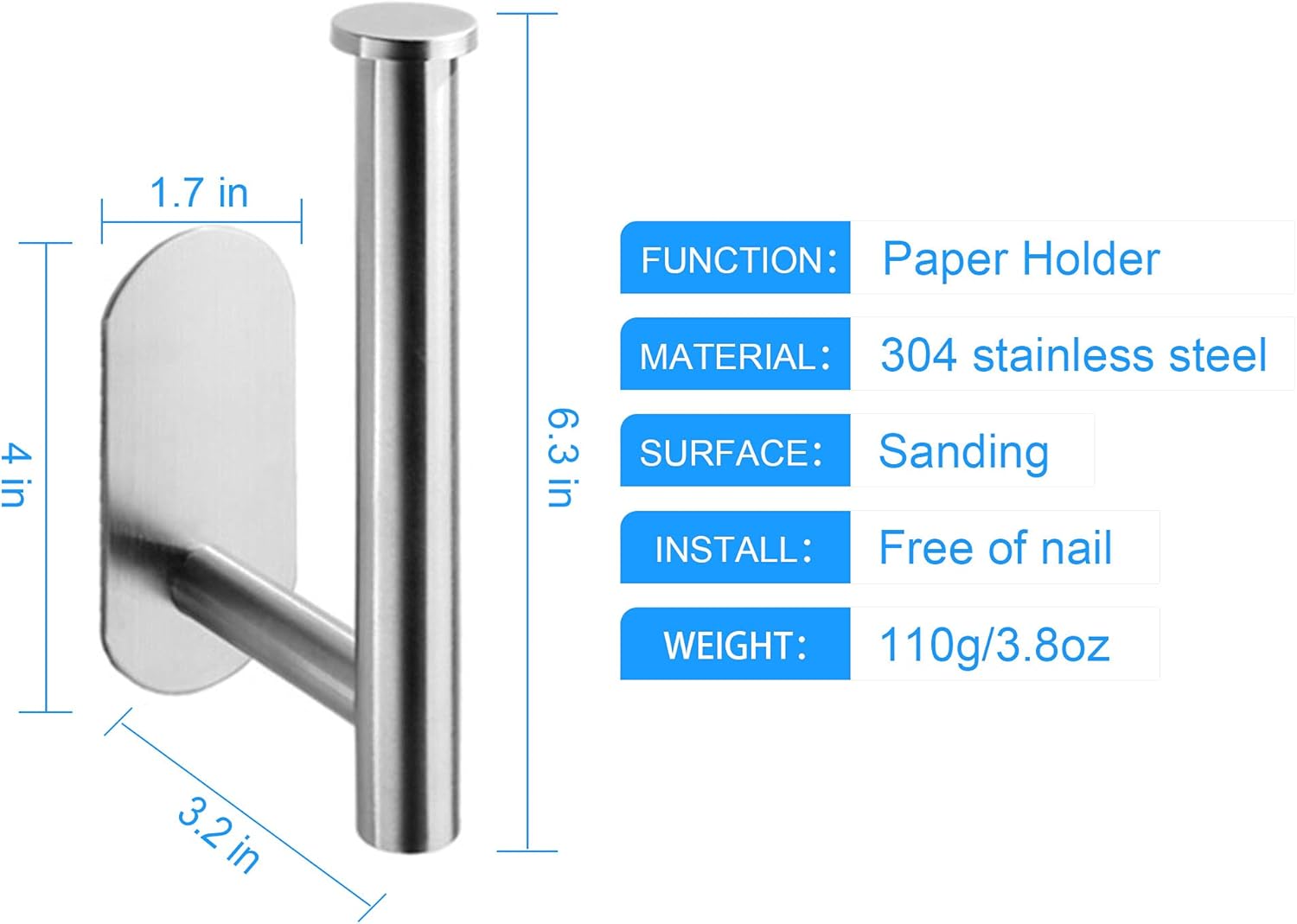VMVN Adhesive Toilet Paper Holder Brushed Nickel, Stainless Steel Toilet Roll Holder, for Bathroom ,Washroom Wall Mount (1 Pack). : Tools & Home Improvement